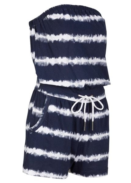 Kombinezon bandeau z bawełny organicznej. Niebieskie kombinezony damskie bonprix, na lato, z aplikacjami, z bawełny, bez kołnierzyka, bez ramiączek. Za 114.99 zł.