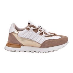 Skórzane Półbuty Sneakersy Damskie Artiker 56C1738 Beżowo-Złote beżowy. Brązowe półbuty damskie bez wzorów, ze skóry, sportowe, bez obcasa. Za 379.85 zł.