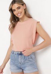 Różowy Wiskozowy Top z Krótkim Rękawem Bioressa. Czerwone topy damskie Born2be, m, bez wzorów, z jeansu, bez kołnierzyka. Za 39.99 zł.