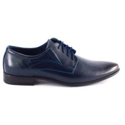Lukas Buty męskie wizytowe 256 granatowe niebieskie. Niebieskie buty wizytowe męskie z jeansu, bez zapięcia. Za 367.89 zł.