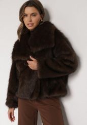 Brązowa Oversizowa Kurtka Futerko z Szerokim Kołnierzem Reilia. Brązowe kurtki damskie Born2be, bez wzorów, z futra, bez kaptura. Za 209.99 zł.