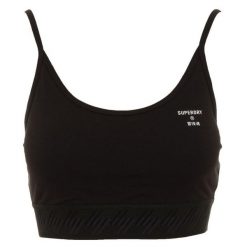 Biustonosz sportowy damski Superdry Essential Strappy. Czarne biustonosze sportowe damskie Superdry., bez wzorów, z bawełny. Za 102.00 zł.