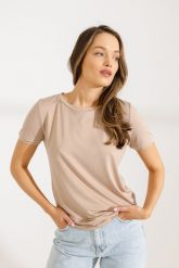 T-SHIRT ROMA MODAL TAUPE S - Flawless. T-shirty damskie Flawless, s, bez wzorów, z jeansu, bez kołnierzyka. Za 200.00 zł.