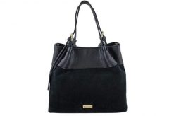 Elegancka torebka damska z naturalnego zamszu - Czarna. Czarne torebki klasyczne damskie Barberinis, bez wzorów, z jeansu, duże, zamszowe, bez dodatków. Za 349.99 zł.