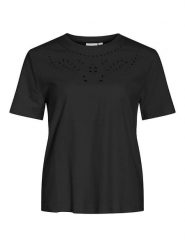 Vila Koszulka "Vipavia" w kolorze czarnym rozmiar: XS. Czarne t-shirty damskie Vila, xs, bez wzorów, z bawełny, bez kołnierzyka. Za 61.46 zł.