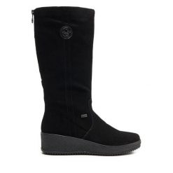 Kozaki Rieker. Czarne kozaki damskie Rieker, bez obcasa, na koturnie. Za 449.99 zł.