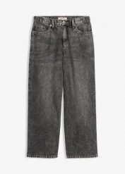 Jeansy o kroju baggy mid waist, super soft, cropped. Szare jeansy damskie bonprix. Za 74.99 zł.