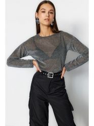 Trendyol Bluzka w kolorze antracytowym rozmiar: S. Czarne bluzki damskie Trendyol, s, bez wzorów, bez kołnierzyka, bez ramiączek. Za 56.99 zł.