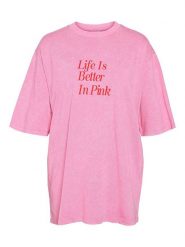 Noisy may Koszulka "Polly" w kolorze różowym rozmiar: L. Różowe bluzki damskie Noisy may, l, bez wzorów, z bawełny, bez kołnierzyka, bez ramiączek. Za 88.23 zł.