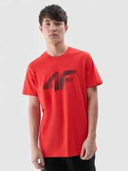 4F T-shirt regular z nadrukiem męski - czerwony L. Czerwone t-shirty męskie 4f, l, bez wzorów, z bawełny, bez kołnierzyka. Za 59.99 zł.