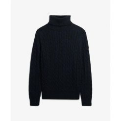 Sweter na plecionce z golfem damski Superdry. Niebieskie golfy damskie Superdry., bez wzorów, ze splotem, bez ramiączek. Za 327.70 zł.