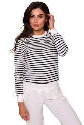 Klasyczna Bluza w Paski z Guzikami na Ramionach. Bluzy bez kaptura damskie MOE, l, z bawełny. Za 265.79 zł.
