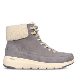 Trzewiki Skechers. Szare botki damskie Skechers, bez obcasa, na płaskiej podeszwie, bez zapięcia. Za 319.99 zł.