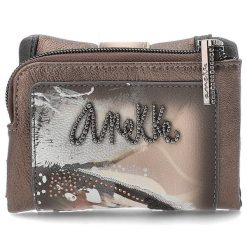 Brązowy Stylowy Damski Portfel Anekke. Brązowe portfele damskie Anekke, z aplikacjami, z materiału. Za 149.00 zł.