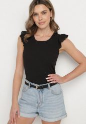 Czarny Top z Ażurowymi Falbankami Bez Rękawów Sonnelle. Czarne topy damskie Born2be, l, w ażurowe wzory, z jeansu, bez kołnierzyka. Za 29.99 zł.