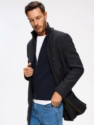 Płaszcz z dodatkiem wełny - czarny. Czarne płaszcze męskie Reserved, l, bez wzorów, z dzianiny. Za 329.99 zł.