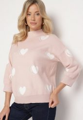 Jasnoróżowy Sweter z Modalem i Wiskozą w Serca Zeanita. Czerwone swetry klasyczne damskie Born2be, s, z jeansu, bez kołnierzyka. Za 109.99 zł.