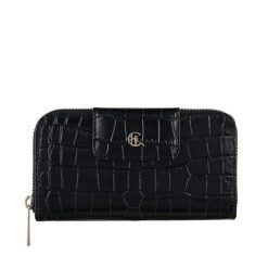 Damski portfel skórzany z suwakiem Canaletto croco PD2006s121 RFID. Czarne portfele damskie bez wzorów, ze skóry. Za 190.00 zł.