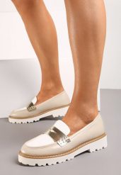 Beżowe Mokasyny z Błyszczącym Paskiem i Kontrastowym Noskiem Zariella. Brązowe mokasyny damskie Born2be. Za 89.99 zł.