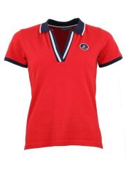 Peak Mountain Koszulka polo w kolorze czerwonym rozmiar: M. Czerwone bluzki damskie Peak Mountain, m, bez wzorów, bez kołnierzyka, bez ramiączek. Za 73.99 zł.