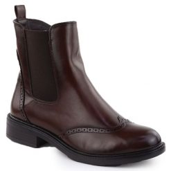 Botki damskie ocieplane sztyblety brązowe Potocki SZ12686. Brązowe botki damskie POTOCKI, ze skóry ekologicznej, eleganckie, bez obcasa, bez zapięcia. Za 189.99 zł.