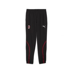 Męskie tkane spodnie przedmeczowe z tkaniny AC Milan PUMA Black For All Time Red. Czarne spodnie dresowe męskie Puma, bez wzorów, z dresówki. W wyprzedaży za 169.50 zł.