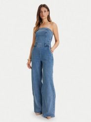Guess Kombinezon W5BD1F D4LU0 Niebieski Regular Fit. Niebieskie kombinezony damskie Guess, xs, z aplikacjami, z bawełny, bez kołnierzyka, bez ramiączek. Za 799.99 zł.