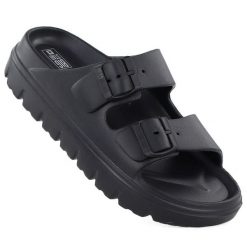 Klapki damskie basenowe na klamry czarne Big Star TT274A051. Czarne klapki damskie Big Star, bez wzorów, z materiału, bez obcasa. Za 99.99 zł.