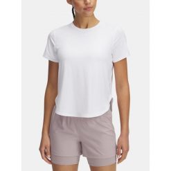 Damska koszulka UA LAUNCH ELITE SHORTSLEEVE 1389564-100 XL. Białe bluzki damskie Under Armour, xl, bez kołnierzyka, bez ramiączek. Za 153.99 zł.