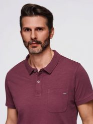 Klasyczna koszulka polo z bawełnianej dzianiny – bordowa V6 - Rozmiar: M. Czerwone koszulki polo męskie Ombre Clothing, m, bez wzorów, z bawełny, bez ramiączek. W wyprzedaży za 97.49 zł.