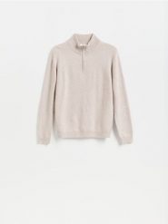 Sweter z wełny merino - złamana biel. Swetry męskie Reserved, l, bez wzorów, z wełny, bez kołnierzyka. Za 239.99 zł.