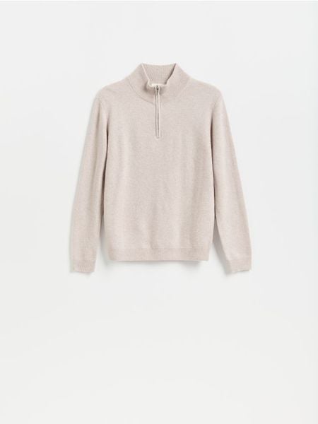 Sweter z wełny merino - złamana biel. Swetry męskie Reserved, l, bez wzorów, z wełny, bez kołnierzyka. Za 239.99 zł.