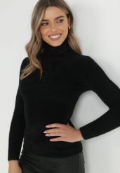 Czarny Golf Wełniany Prążkowany Ona. Czarne golfy damskie Born2be, xs, bez wzorów, z dzianiny, bez ramiączek. Za 24.99 zł.
