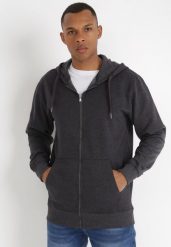 Ciemnoszara Bluza Atrion. Szare bluzy z kapturem męskie Born2be, l, z jeansu. Za 79.99 zł.