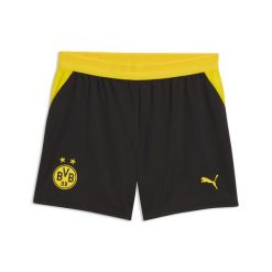 Damskie szorty Borussia Dortmund 26/27 PUMA. Czarne szorty damskie Puma, bez wzorów, z materiału, klasyczne, z standardowym stanem. Za 199.00 zł.