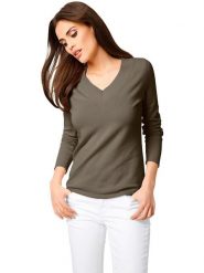 Heine Sweter w kolorze khaki rozmiar: 48. Brązowe swetry klasyczne damskie Heine, z bawełny, bez kołnierzyka. Za 78.99 zł.