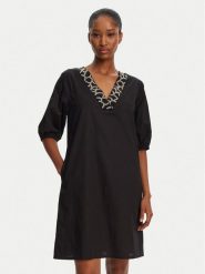 Selmark Sukienka letnia BN198 Czarny Relaxed Fit. Czarne sukienki damskie SELMARK, na lato, l, bez wzorów, z bawełny, bez kołnierzyka, bez ramiączek. Za 289.99 zł.