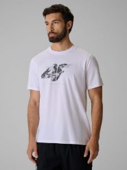 4F T-shirt regular z nadrukiem męski - biały 3XL. Białe t-shirty męskie 4f, m, bez wzorów, z bawełny, bez kołnierzyka. Za 69.99 zł.