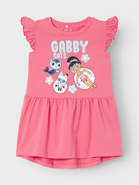 NAME IT Sukienka codzienna Memma 13227617 Różowy Standard Fit. Czerwone sukienki dziewczęce Name it, bez wzorów, z bawełny, bez ramiączek. Za 89.99 zł.