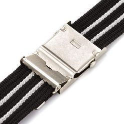 Pasek parciany PAOLO PERUZZI PW-03-95 CM czarny z białym przeszyciem. Białe paski męskie Paolo Peruzzi, bez wzorów, z materiału. Za 34.99 zł.