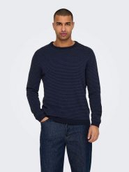 ONLY & SONS Sweter "Tapa" w kolorze granatowym rozmiar: S. Niebieskie swetry męskie Only & Sons, s, bez wzorów, z bawełny, bez kołnierzyka. Za 65.85 zł.