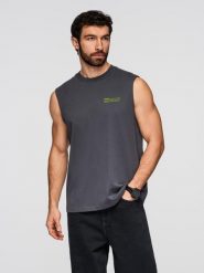 Bawełniana męska koszulka bez rękawów TANK TOP - grafitowa V2 - Rozmiar: M. Szare t-shirty sportowe męskie Ombre Clothing, na lato, m, z bawełny, bez ramiączek, na fitness i siłownię. Za 129.99 zł.