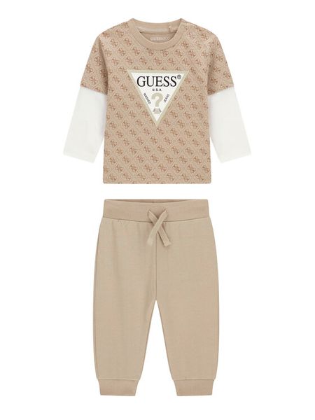 Guess Komplet bluzka i spodnie I6YG01 K3964 Beżowy Regular Fit. Brązowe spodnie niemowlęce Guess, z aplikacjami, z bawełny. Za 174.99 zł.