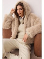 Trendyol Kurtka pluszowa w kolorze beżowym rozmiar: XS. Brązowe kurtki damskie Trendyol, xs, bez wzorów, bez kaptura. Za 121.80 zł.