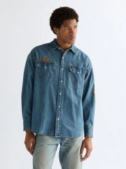 MESKA KOSZULA WRANGLER WESTERN SHIRT TRAIL BLAZER 112377967. Koszule męskie Wrangler, xl, bez wzorów, z jeansu, bez kołnierzyka, bez ramiączek. Za 139.99 zł.