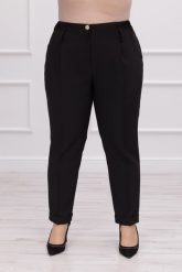 Klasyczne czarne spodnie Tonia z mankietem duże rozmiary XXL. Czarne spodnie materiałowe damskie Moda Size Plus Iwanek, bez wzorów, z elastanu, biznesowe. Za 219.90 zł.