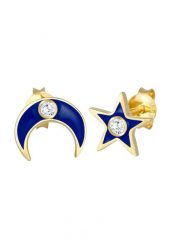 Elli Damskie kolczyki sztyfty Gwiazdy Półksiężyc Astro z kamieniami cyrkonii i emalią w srebrze próby 925 Sterling Silver Kolczyki 1 ct. Szare kolczyki damskie Elli, z cyrkonią, srebrne, na sztyftcie. Za 158.99 zł.