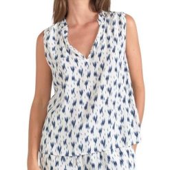 Koszulka damska Le Temps des cerises Rosita. Niebieskie bluzki damskie Le Temps des Cerises, bez kołnierzyka, bez ramiączek. W wyprzedaży za 206.00 zł.