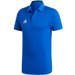 Koszulka polo piłkarska męska adidas Condivo 18 Cotton Polo. Niebieskie koszulki polo męskie Adidas, m, bez ramiączek, do piłki nożnej. Za 79.09 zł.
