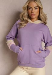Jasnofioletowa Bawełniana Bluza z Kapturem i Wstawkami z Polaru Qilin. Fioletowe bluzy z kapturem damskie Renee, z bawełny. Za 84.99 zł.